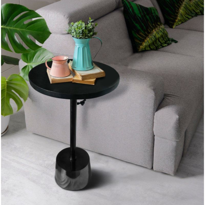 Table d'appoint ronde en aluminium avec plateau réglable en hauteur, Noir, noir, noir, noir