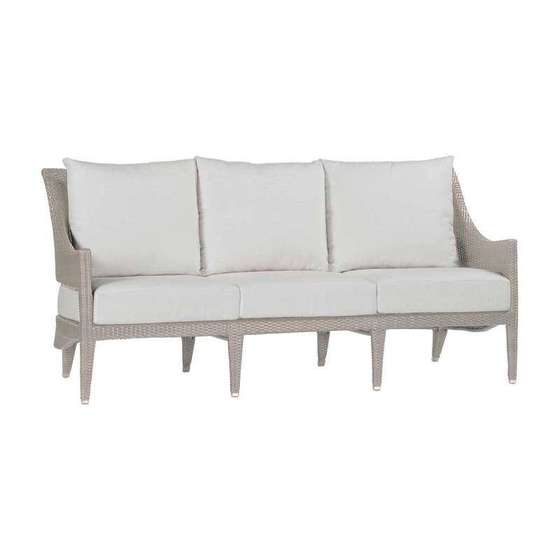 Athena 75.5" Wide Outdoor Wicker Patio Sofa with Cushions, Linen Navy, Oyster