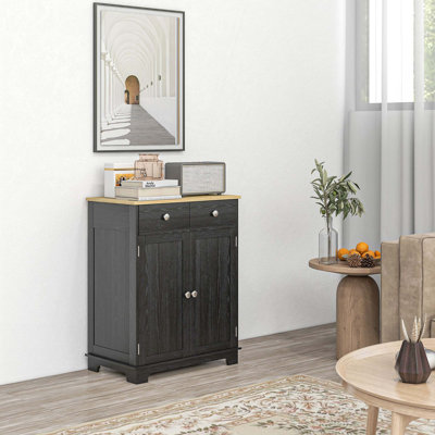 Sideboard With Solid Wood Countertop,Modern Kitchen Storage Cabinet,Coffee Bar Cabinet With 2 Drawers,Doors And Adjustable Shelf