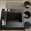 Meuble-lavabo mural de 36 po avec lavabo à quartz noir mat, tiroirs à fermeture en douceur texturée ondulée, finition noyer fumé, installation facile
