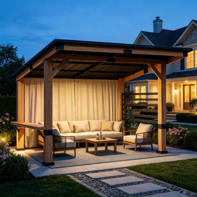 Joyside Outdoor Solid Wood Patio Gazebo,Hardtop Gazebo with Privacy Curtains,Snow Support, Wind Resistance, Shade for Garden, Patio, Deck, Entertaining