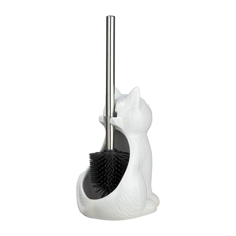 Ceramic Cat Toilet Brush Holder,Reusable,Practical,White