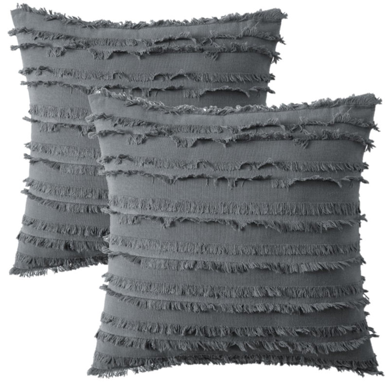 Ensemble de 2 housses de coussin à motif jacquard rayé, gris, 20 po x 20 po, Non