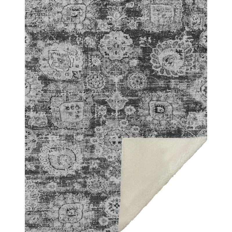 Jeté à motif floral Addison Sherpa ASB634, Gris