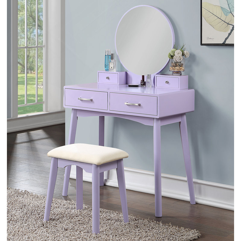 Liannon Contemporary Wood Vanity And Stool Set, Purple