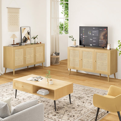 Buffet buffet avec 3 portes en rotin, console de rangement pour le salon (petit)