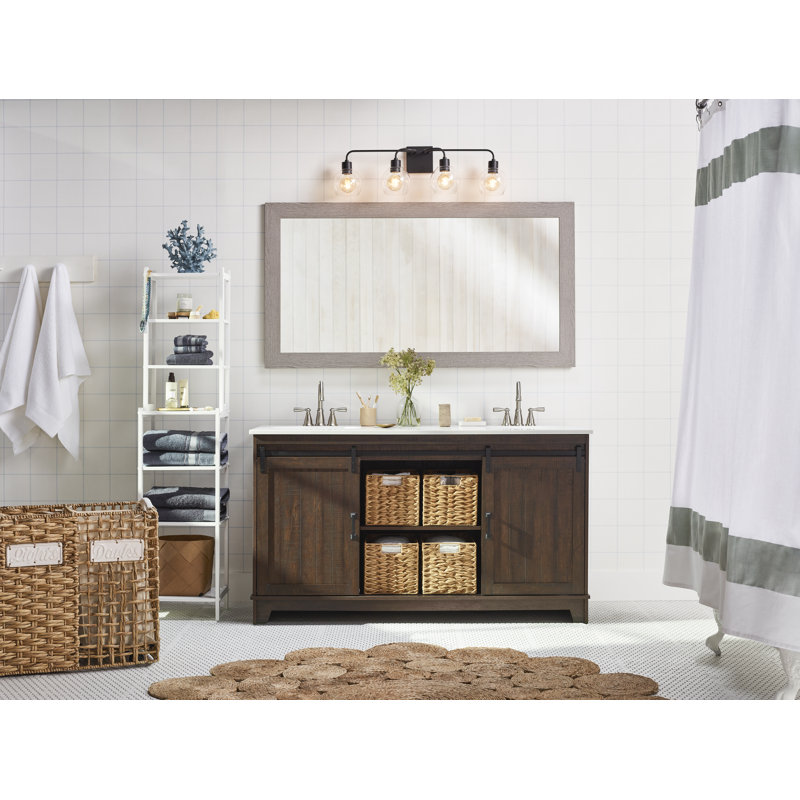 Braylen 60'' Double Bathroom Vanity with Vitreous China Top, Saw Cut Espresso