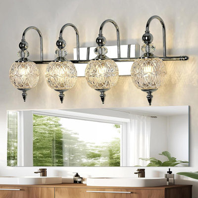 Luminaire de meuble-lavabo moderne avec abat-jour sphérique en verre, applique murale 4 lumières pour salle de bain, chambre à coucher, cuisine et couloir, conception Mid-Century, compatible avec les ampoules G9
