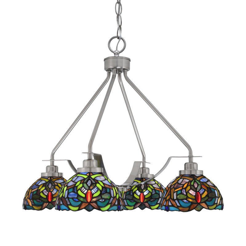 Lustre 4 lumières Odyssey Downlight illustré d'un verre d'art kaléidoscope de 7 po, Nickel brossé