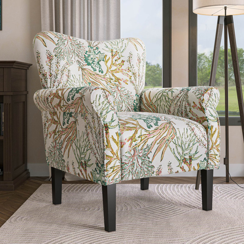 Fauteuil rembourré en polyester 30,3 po Modern, Polyester vert corail