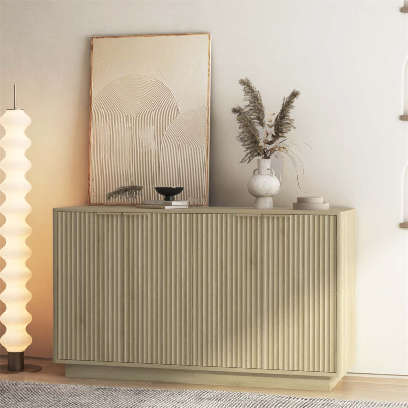 Buffet moderne en bois avec rangement, buffet cannelé avec tablettes réglables pour un usage domestique polyvalent, Bois