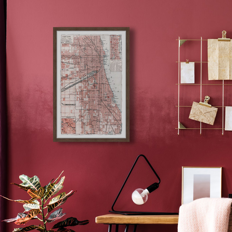Carte de Chicago II - impression encadrée sur papier, H 18 po x l 12 po x P 1,5 po
