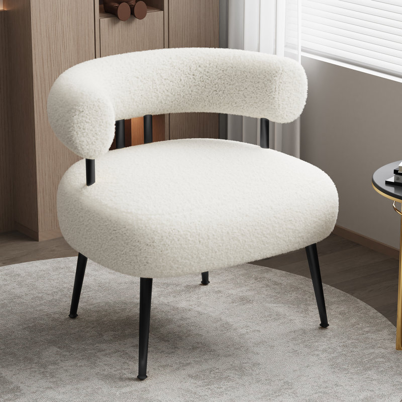Fauteuil capitonné de 28,8 po Maybrie, Boucle blanc, Noir