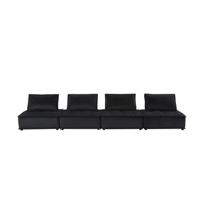 Aveline 160"W Black Velvet 4-Seater Modular Sofa