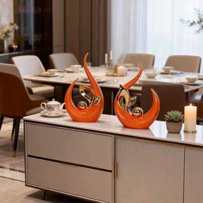 Ensemble de 2 ornements de décoration intérieure, centre de table de salle à manger, décorations de tablettes en céramique de style Mid-Century, convenant à un vestibule, un salon, une table basse, un bureau