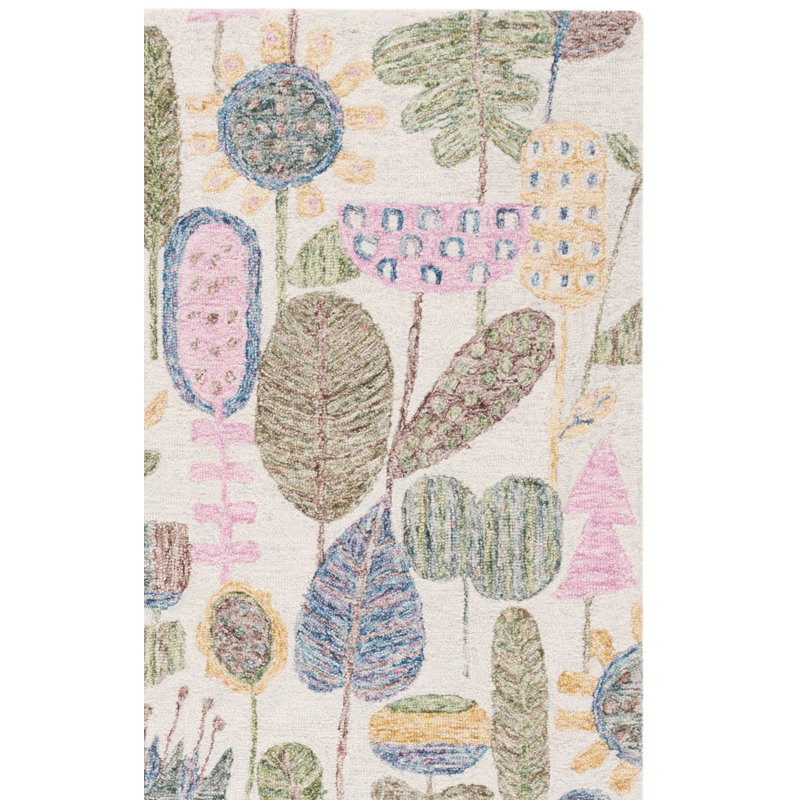 Jardin Hand Tufted Wool Cotton Floral Rug in Blue/Pink, Rectangle 6" x 9"