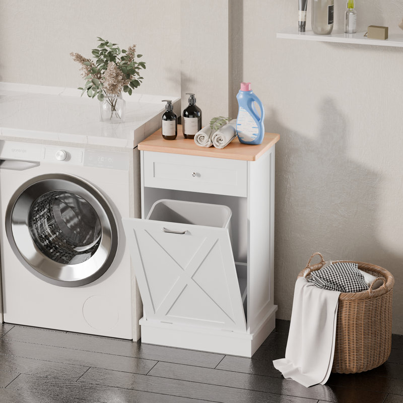 Armoire poubelle inclinable 10 gallons Havant, Blanc/naturel