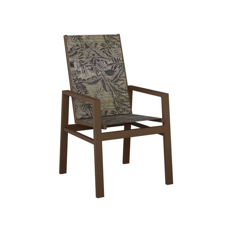 Chaise de salle à manger à haut dossier en aluminium veiné Mesquite de Berlin Gardens avec tissu Sumba Mocha, Sumba moka