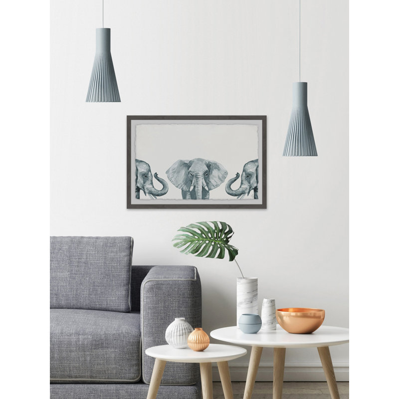 Éléphant, pose encadrée, H 12 po x l 18 po x P 1,5 po