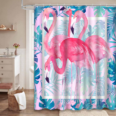 Aquarelle, tropique, feuilles bleues colorées, flamant rose, fête avec 12 crochets