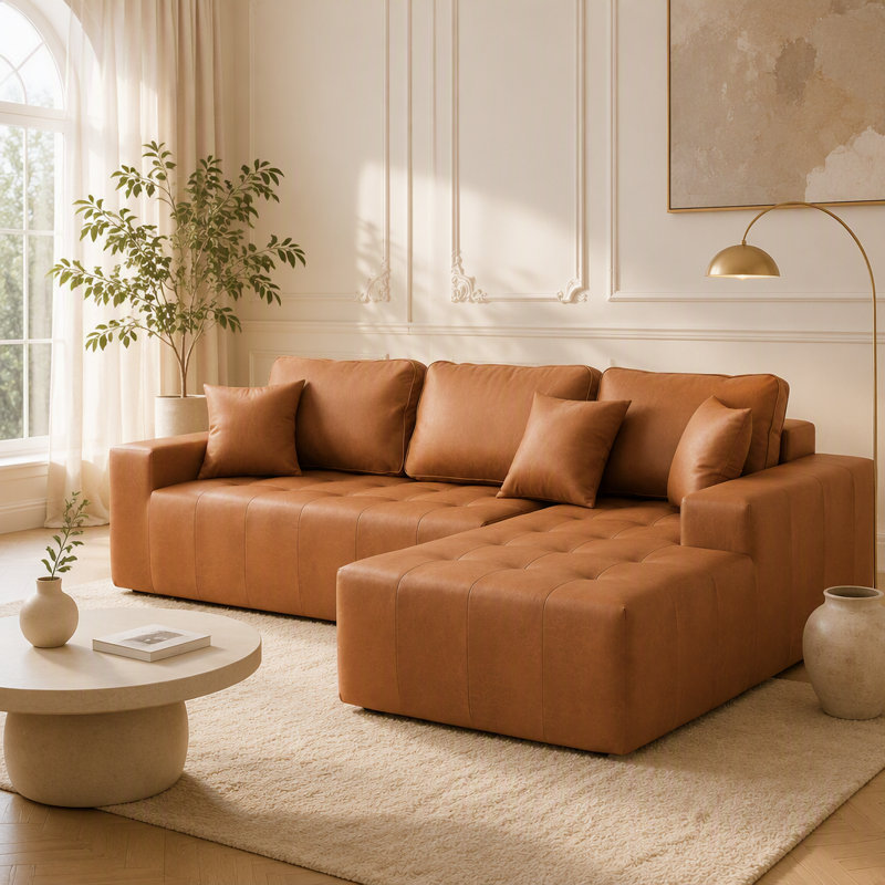 Sofa d'angle en similicuir avec méridienne