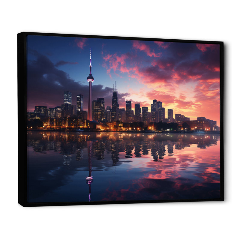 Toronto Canada Cityscape - Nautical & Beach Wall Art Living Room, H 34 po x l 44 po x P 1,5 po, Cadre flottant noir