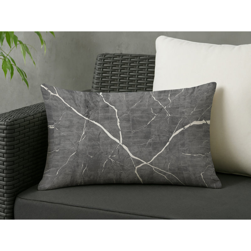 Coussin décoratif intérieur / extérieur bleu Modern Modern, Gris abstrait 11, Rectangle H 14 po x l 20 po