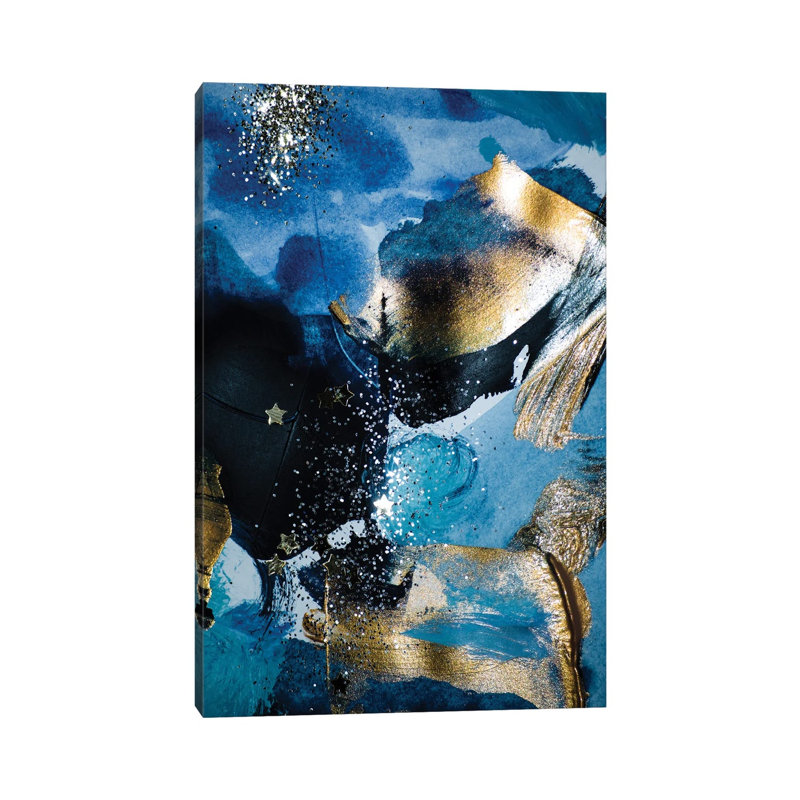 Blue And Gold Paint With Sequins - Wrapped Canvas Painting, 66.04 cm H x 45.72 cm W x 3.175 cm D