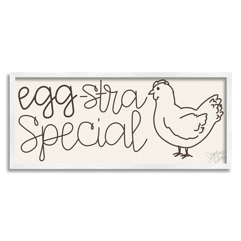 «Egg-Stra Special Funny Farm Pun Minimal Line Chicken» par Stephanie Dicks, impression sur toile non encadrée, Cadre gris