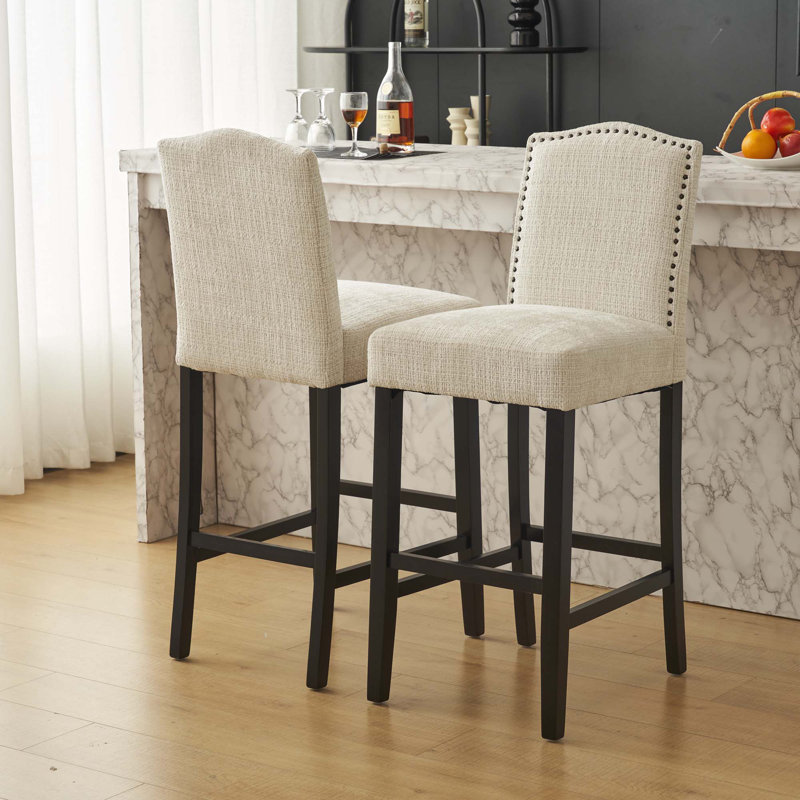 Ensemble de 2 tabourets de bar rembourrés à hauteur de comptoir pour îlot de cuisine, pieds en bois d'hévéa beige, capacité de poids de 300 lb