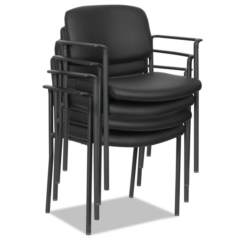 Black Faux Leather Stacking Reception Chairs with Metal Frame, Set of 2