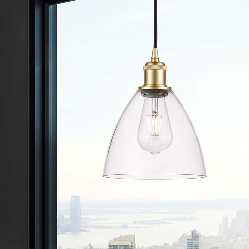 Luminaire suspendu en forme de dôme à 1 lumière Angelia, H 11,25 po x l 7,5 po x P 7,5 po, Transparent, Or satiné