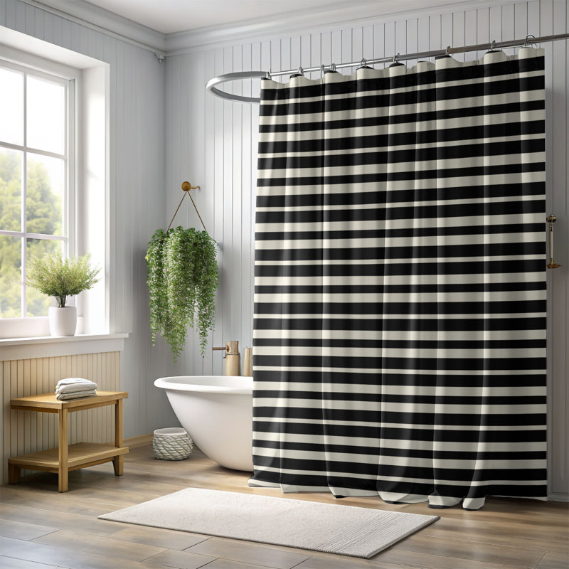 Tan Stripes - Premium Shower Curtain, 74"H x 71"W