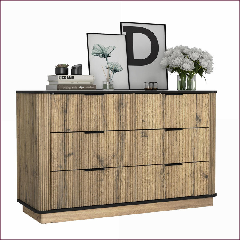 Cabinets, Modern 6-Drawer MDF Multi-Functional Cabinet with Rounded Corners, 47.2x15.7x29.6 Inches | Walnut Brown | Bedroom