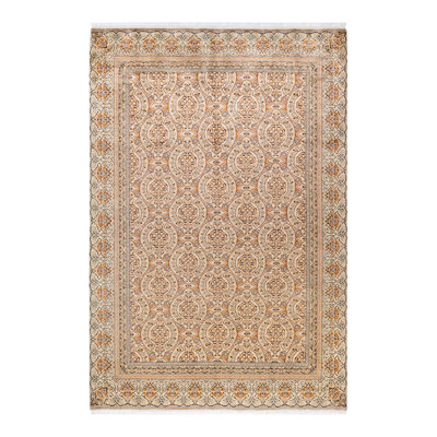 Tapis unique en laine noué à la main 6 pi 1 po x 9 pi 1 po nouvel âge Keenan - ivoire / noir / orange