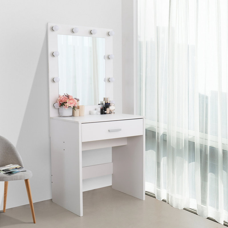 Commode à tiroir simple avec canon léger et grand miroir blanc froid
