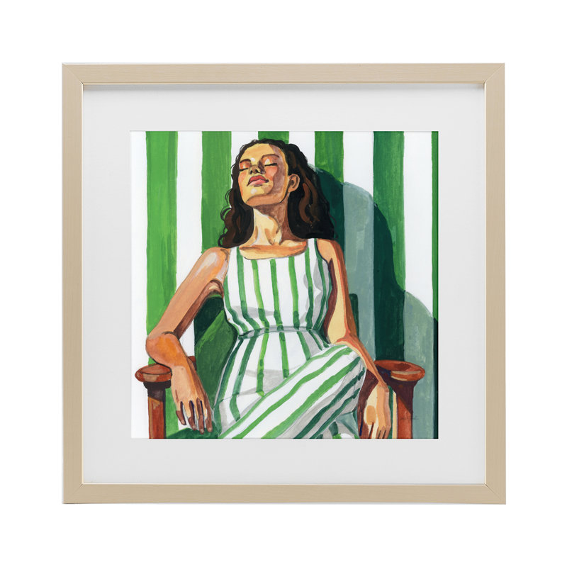 «Relaxing In A Striped», reproduction encadrée sous verre, design par Kate Jarvik Birch, H 13 po x l 13 po