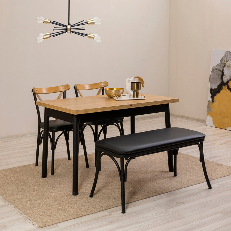 Sheryl 3 - Person Dining Set, Natural, Natural/Black, Black