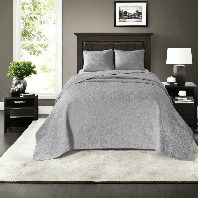 Durable Cotton Bedding Sets, Reversible Grey Quilt For Cottage Style