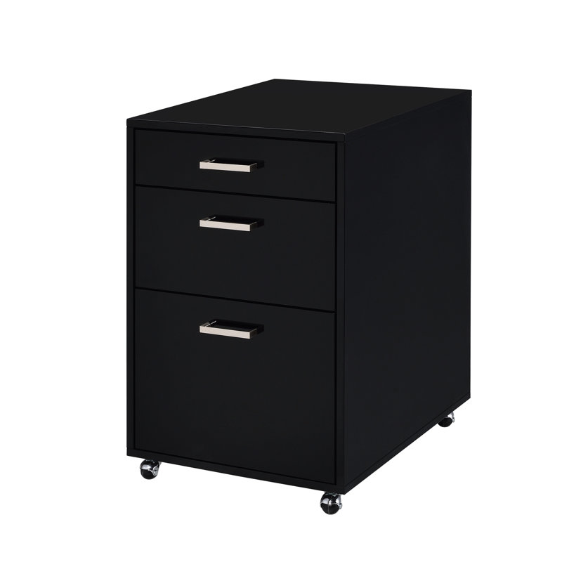 Classeur noir lustré avec 3 tiroirs - Design, 18 po x 22 po x H 28 po, sans assemblage, 62 lb, roulettes pour compartiment de tiroir facile à déplacer, 18 po x 22 po 28 po, mouvement sans effort
