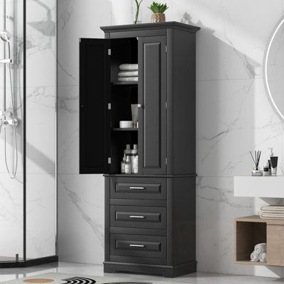Tall Storage Cabinet With Three Drawers For Bathroom/Office