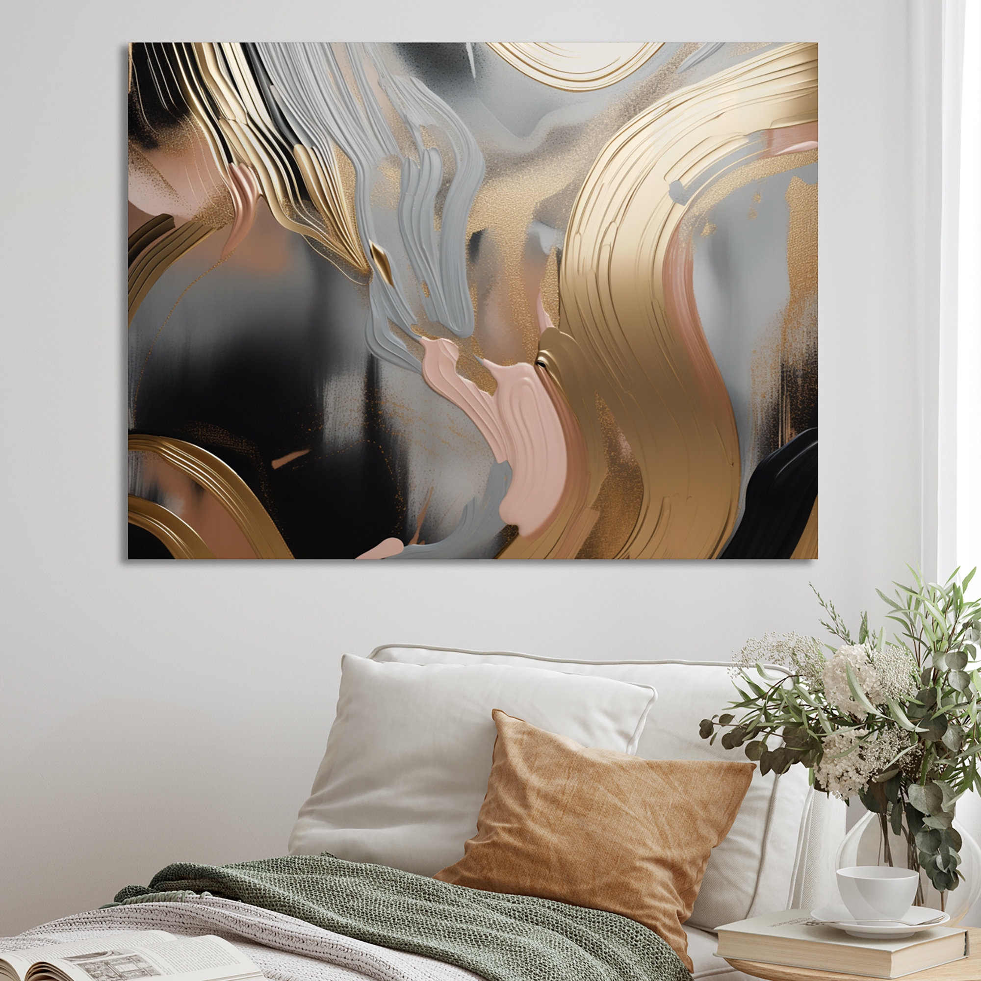 Mercer41 Gold And Pink Vibrant Swirls IV - Abstract Marble Canvas Print ...