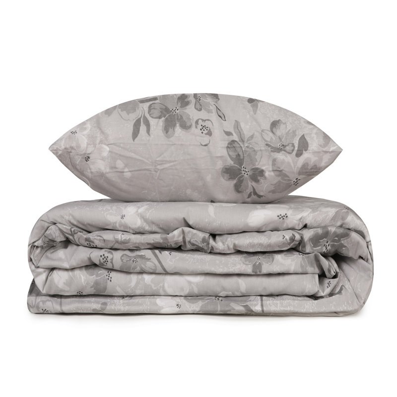 Ensemble de housse de couette simple Premium Ranforce, housse de couette 55 x 79 et taie d'oreiller 24 x 24, 100% coton, 140 fils | Lavable à la machine, fermeture à boutons, élégant design gris et gris foncé | Literie douce et respirante