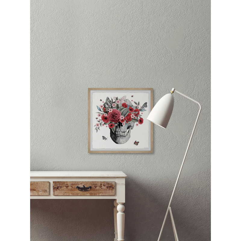 «Flowers And A Skull» par Marmont Hill - reproduction de cadre photo, H 18 po x l 18 po x P 1,5 po