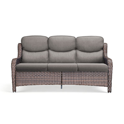 Simino 72" Wide Straight All Weather Wicker Patio Sofa With 5" Thick Cushions