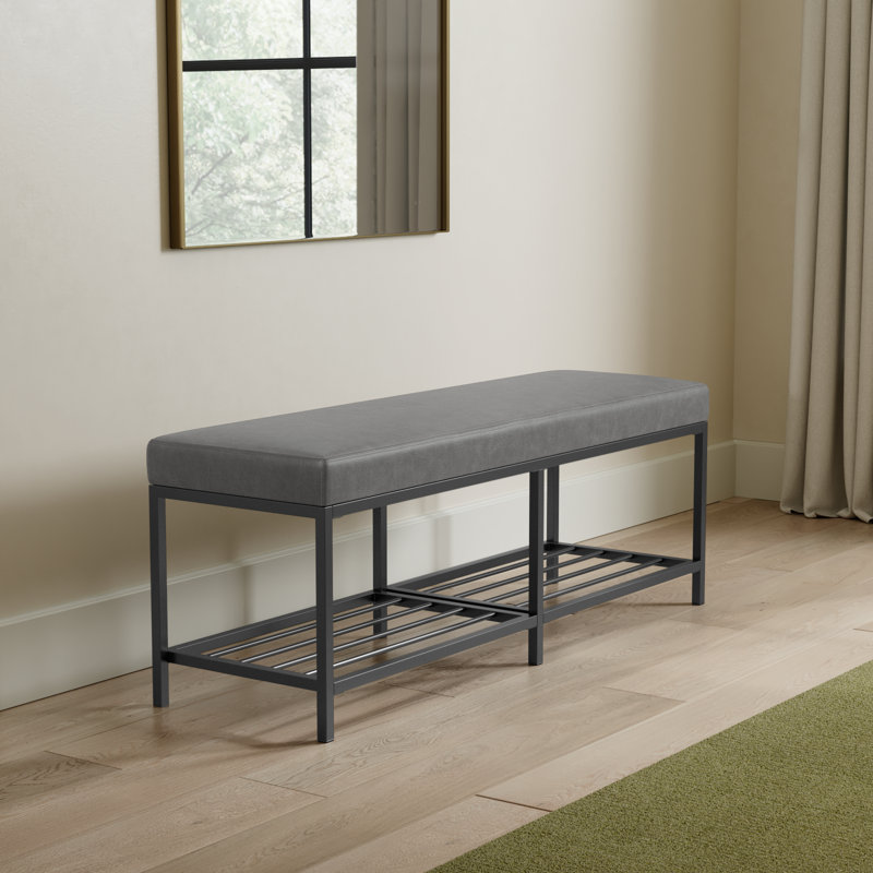 Dyer Faux Leather Upholstered Storage Bench, Gray