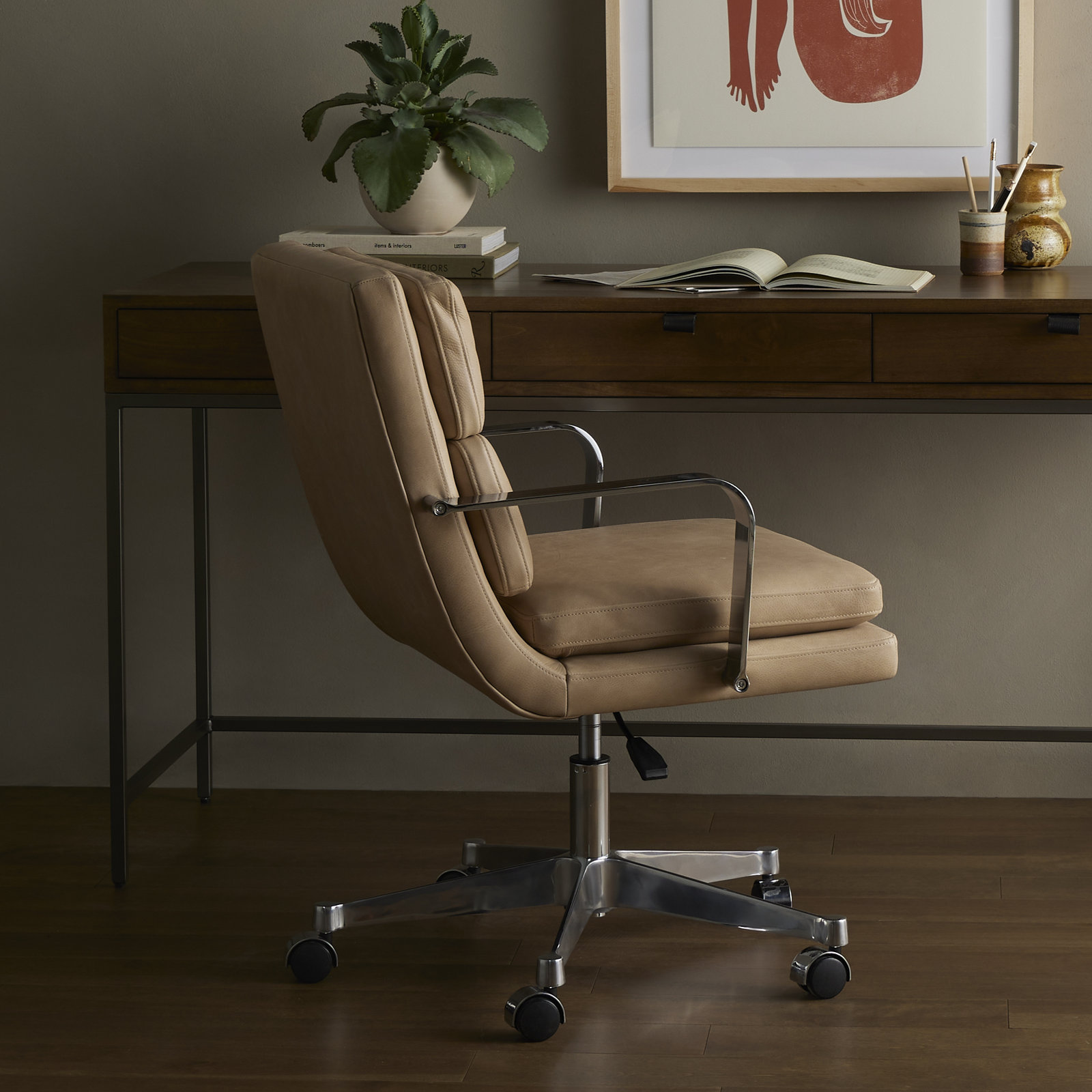Eponine Swivel Office Chair, Palermo Nude Genuine Leather