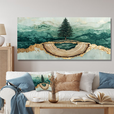 «Emerald Pine Tree On Wooden Tree Slide II», reproduction sur toile