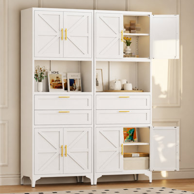  Grande armoire de rangement en métal de 75 po de hauteur, grand garde-manger avec 2 tiroirs et 4 portes, pour le salon, la salle à manger et le bureau, noir
