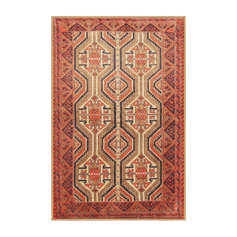 Tapis rouge / beige Southwestern, Rectangle 6 pi x 9 pi